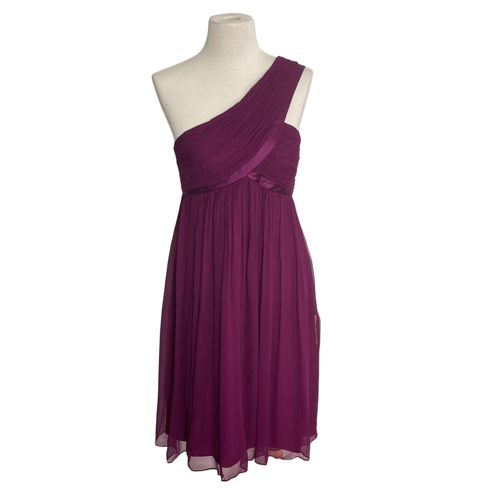 Donna Morgan One Shoulder Ruched Silk Chiffon Dress Purple Sz 6 Formal Cocktail